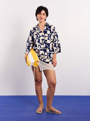 Navy & Cream Abstract Printed Pullover